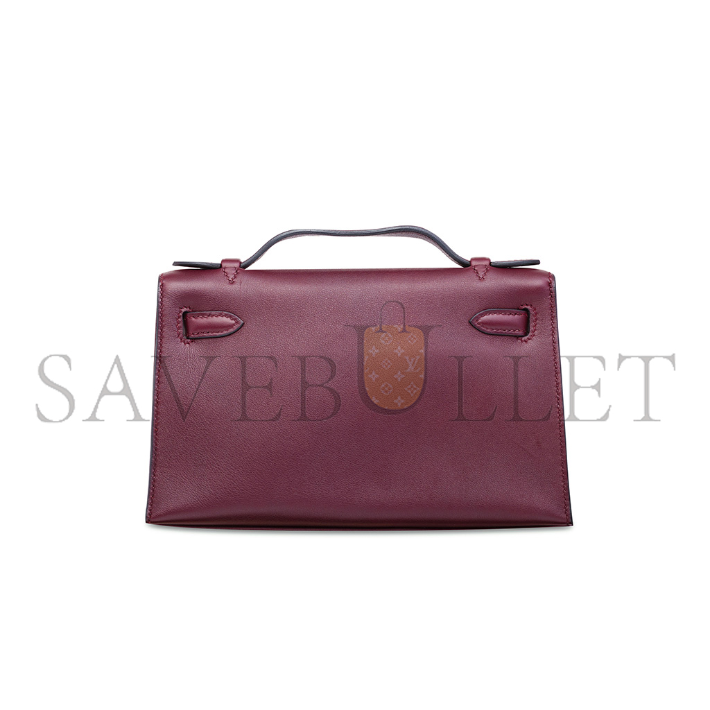 HERMÈS SWIFT LEATHER KELLY POCHETTE WITH PALLADIUM HARDWARE (22*14*7cm) 